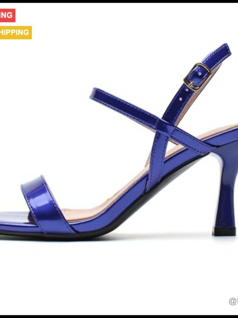 Strappy Heeled Sandals with Kitten Heel, Square Open Toe, Ankle Strap - Picture 4 of 7